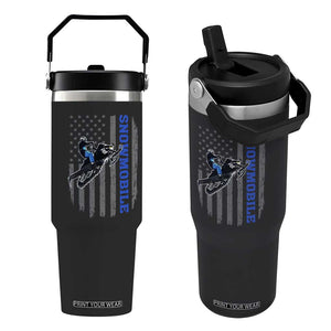Snowmobile American Flag Snowcross Riding Winter Sport Flip Straw Tumbler TS11 One Size: 30 oz Black Print Your Wear