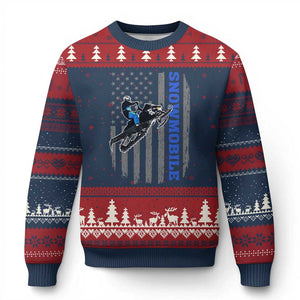 Snowmobile American Flag Snowcross Riding Winter Sport Ugly Christmas Sweater TS11 Navy Red Print Your Wear