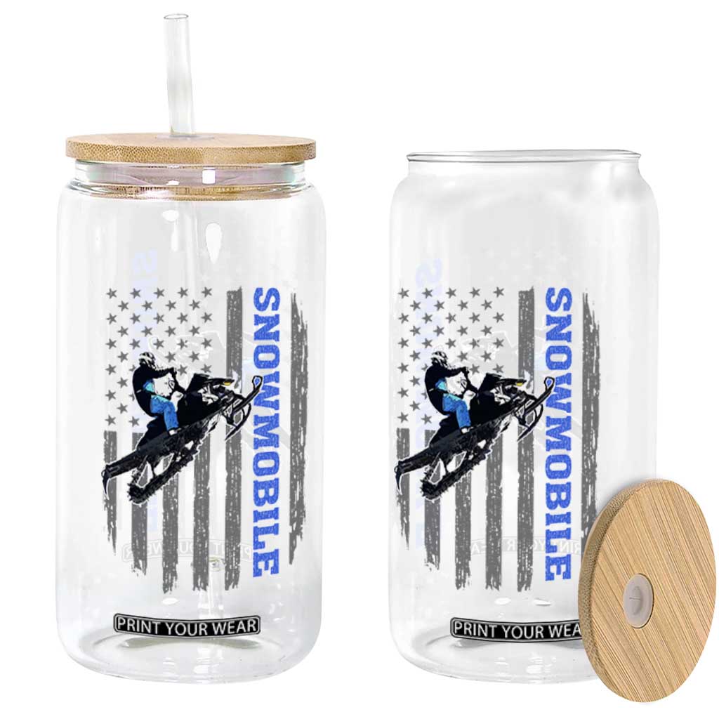 Snowmobile American Flag Snowcross Riding Winter Sport Glass Can TS11 Print Your Wear