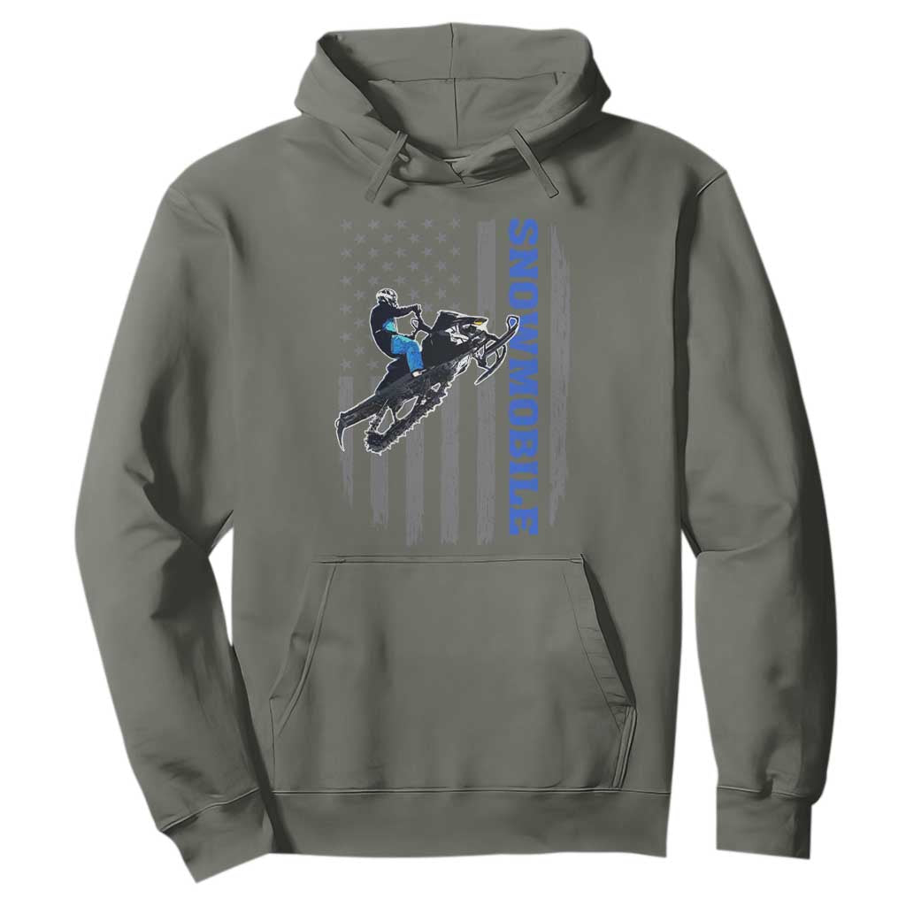 Snowmobile American Flag Snowcross Riding Winter Sport Hoodie TS11 Military Green Print Your Wear