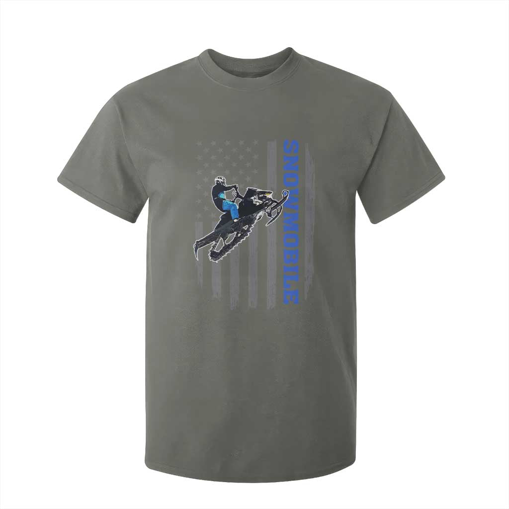 Snowmobile American Flag Snowcross Riding Winter Sport T Shirt For Kid TS11 Military Green Print Your Wear