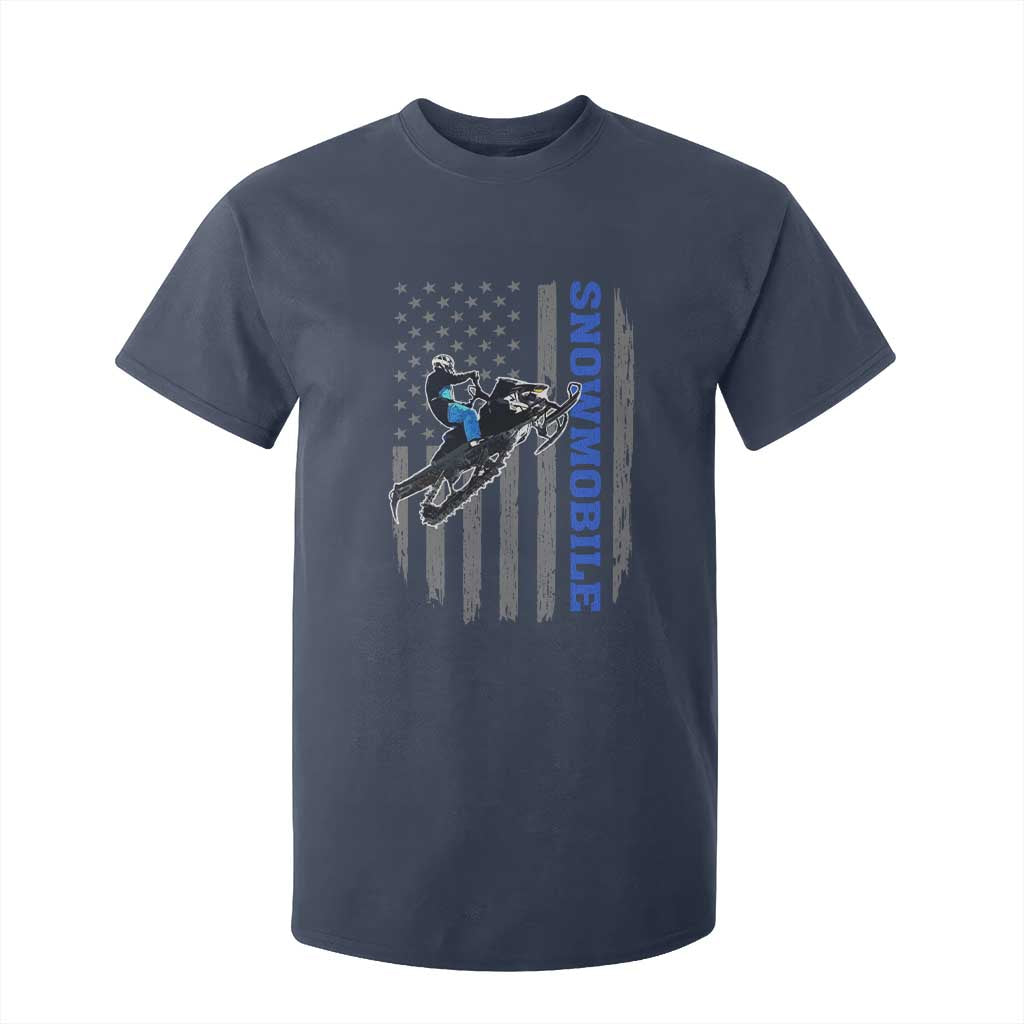 Snowmobile American Flag Snowcross Riding Winter Sport T Shirt For Kid TS11 Navy Print Your Wear