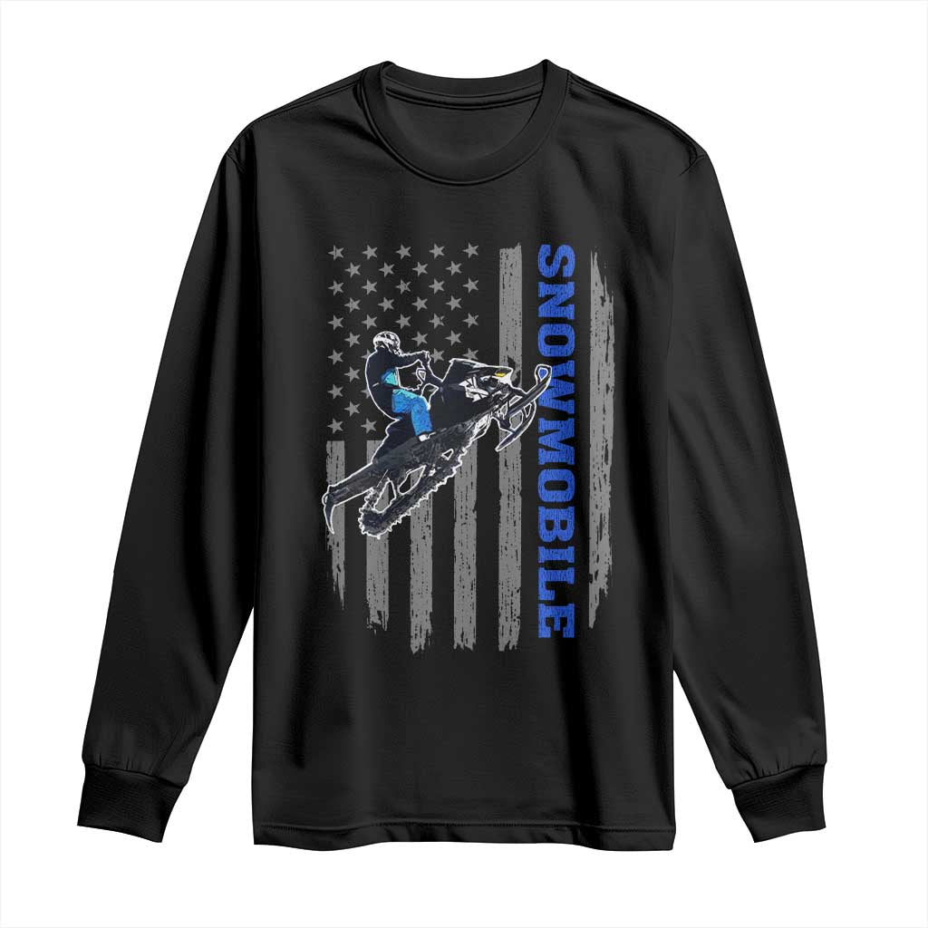 Snowmobile American Flag Snowcross Riding Winter Sport Long Sleeve Shirt TS11 Black Print Your Wear