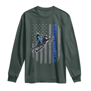 Snowmobile American Flag Snowcross Riding Winter Sport Long Sleeve Shirt TS11 Dark Forest Green Print Your Wear