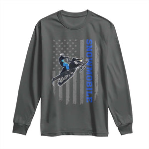 Snowmobile American Flag Snowcross Riding Winter Sport Long Sleeve Shirt TS11 Dark Heather Print Your Wear