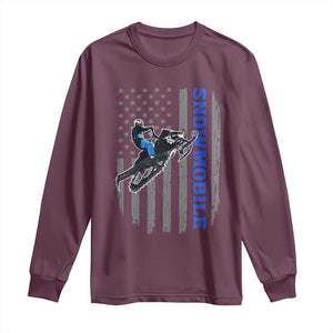 Snowmobile American Flag Snowcross Riding Winter Sport Long Sleeve Shirt TS11 Maroon Print Your Wear