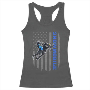 Snowmobile American Flag Snowcross Riding Winter Sport Racerback Tank Top TS11 Dark Heather Print Your Wear