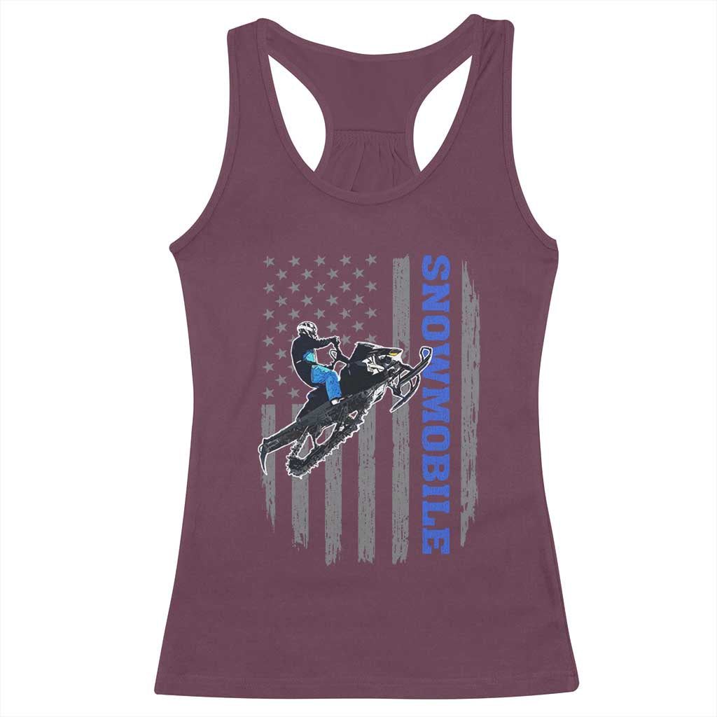 Snowmobile American Flag Snowcross Riding Winter Sport Racerback Tank Top TS11 Maroon Print Your Wear
