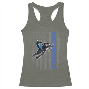 Snowmobile American Flag Snowcross Riding Winter Sport Racerback Tank Top TS11 Military Green Print Your Wear