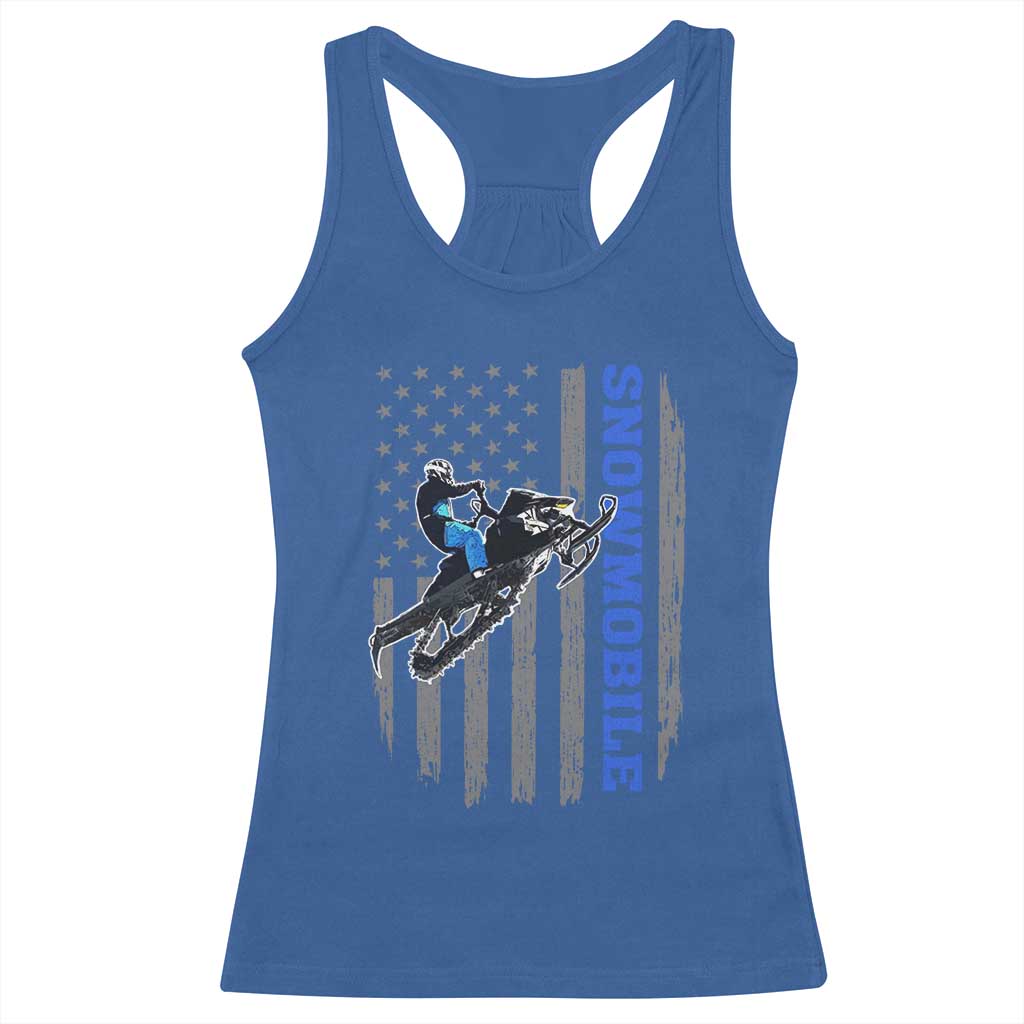 Snowmobile American Flag Snowcross Riding Winter Sport Racerback Tank Top TS11 Royal Blue Print Your Wear