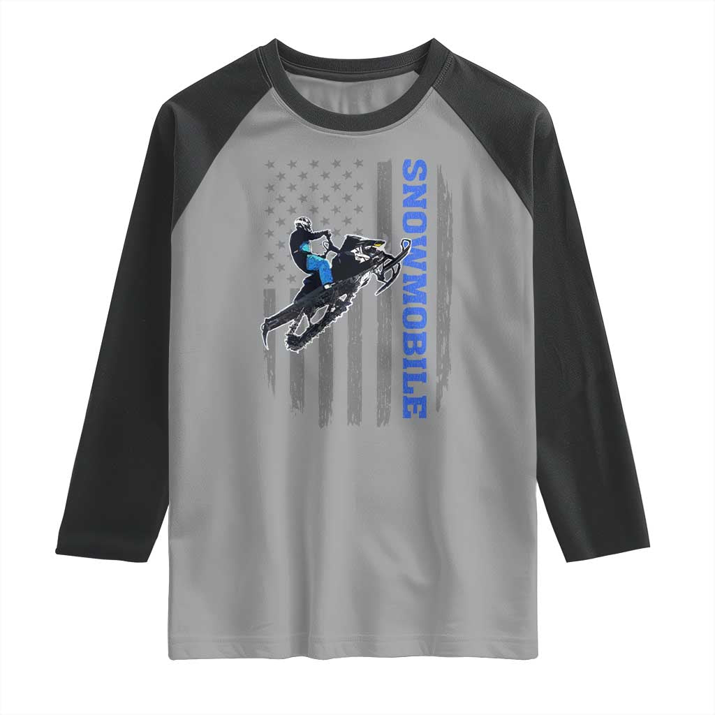 Snowmobile American Flag Snowcross Riding Winter Sport Raglan Shirt TS11 Sport Gray Black Print Your Wear