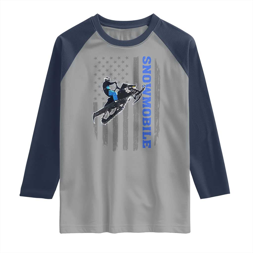 Snowmobile American Flag Snowcross Riding Winter Sport Raglan Shirt TS11 Sport Gray Navy Print Your Wear