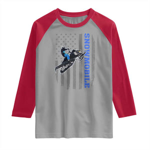 Snowmobile American Flag Snowcross Riding Winter Sport Raglan Shirt TS11 Sport Gray Red Print Your Wear