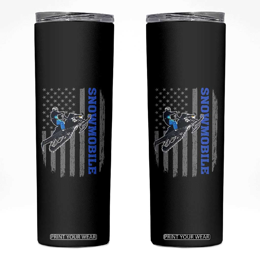 Snowmobile American Flag Snowcross Riding Winter Sport Skinny Tumbler TS11 Black Print Your Wear