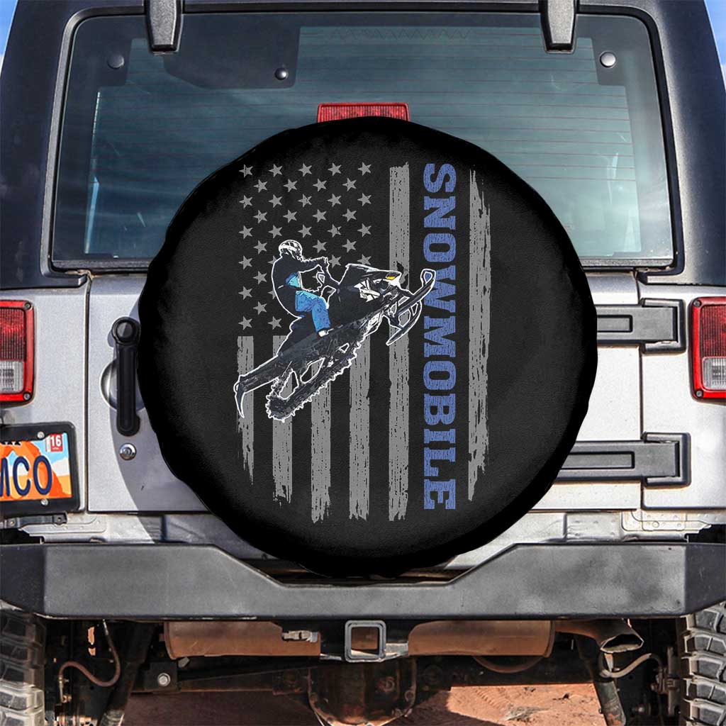 Snowmobile American Flag Snowcross Riding Winter Sport Spare Tire Cover TS11 No hole Black Print Your Wear