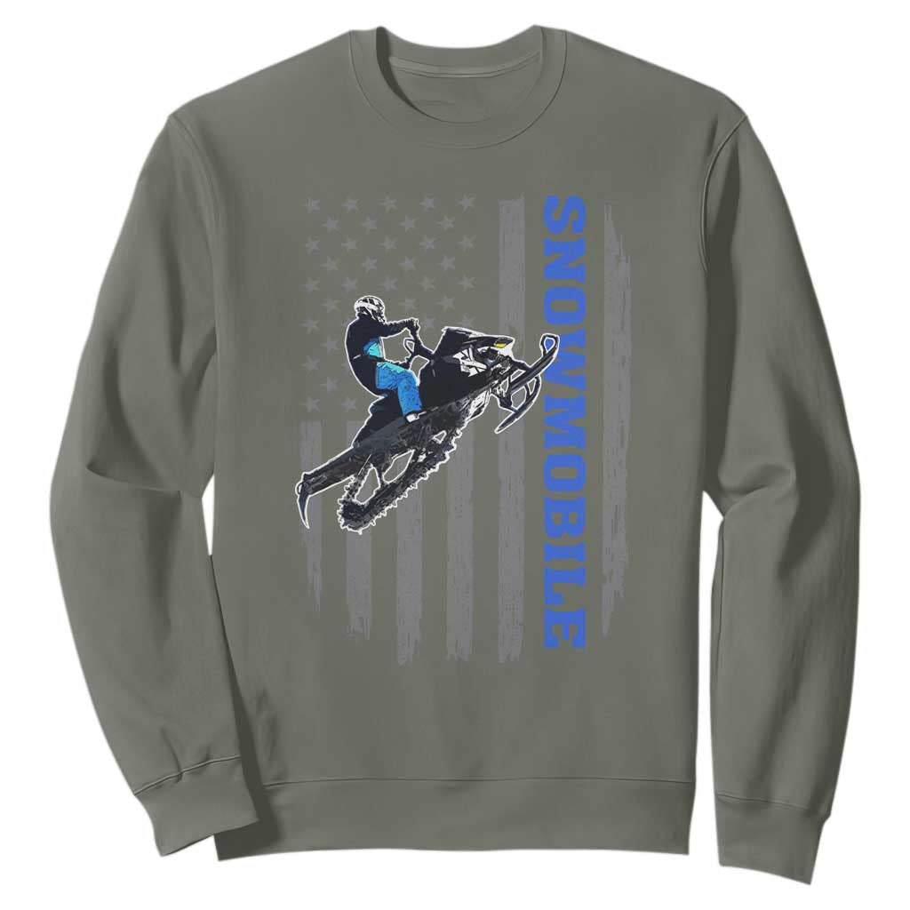 Snowmobile American Flag Snowcross Riding Winter Sport Sweatshirt TS11 Military Green Print Your Wear