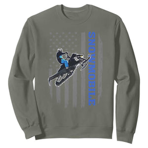 Snowmobile American Flag Snowcross Riding Winter Sport Sweatshirt TS11 Military Green Print Your Wear