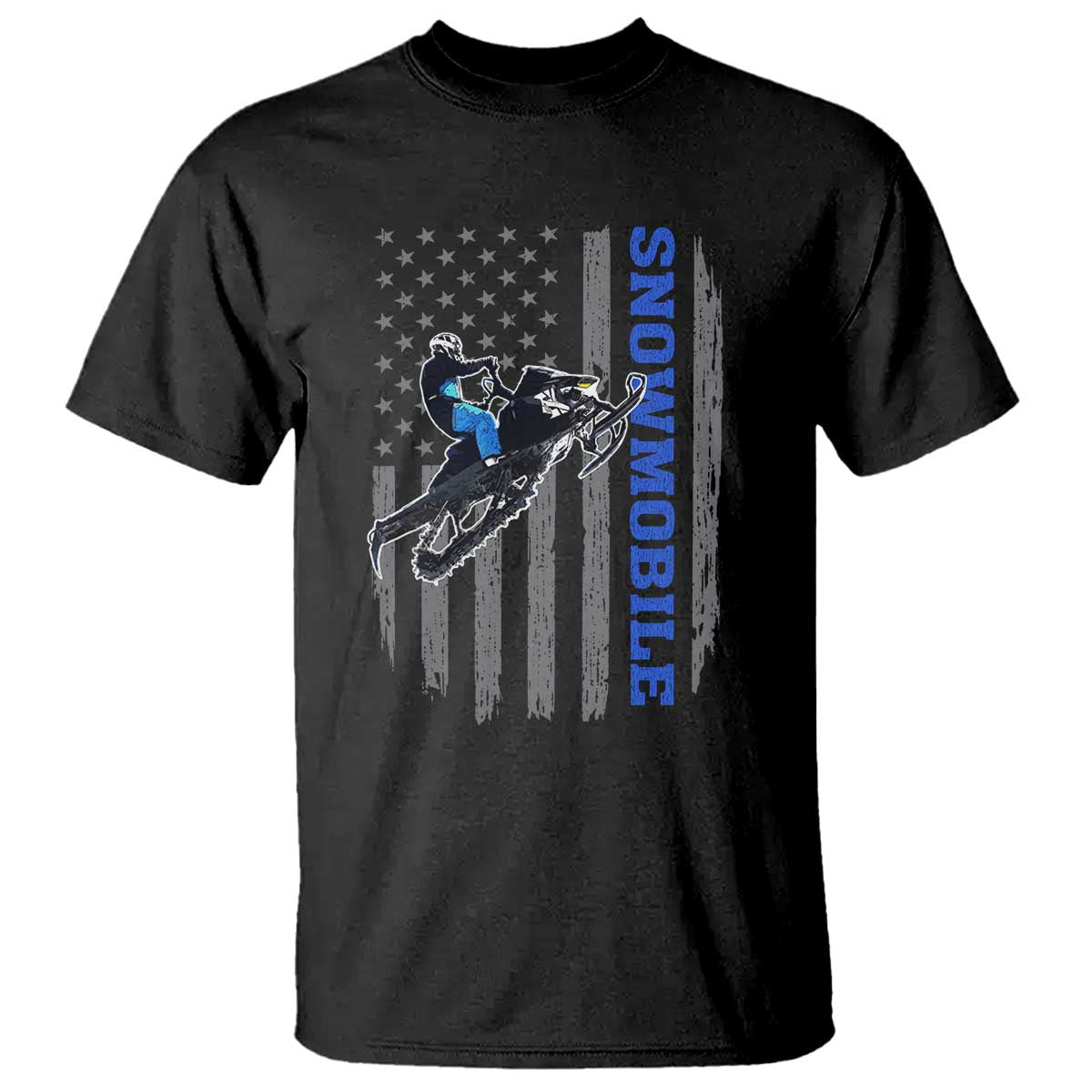 Snowmobile American Flag Snowcross Riding Winter Sport T Shirt TS11 Black Print Your Wear