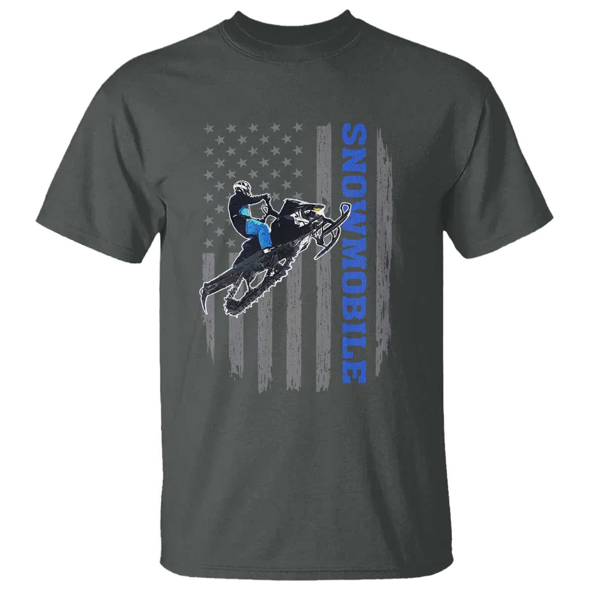 Snowmobile American Flag Snowcross Riding Winter Sport T Shirt TS11 Dark Heather Print Your Wear