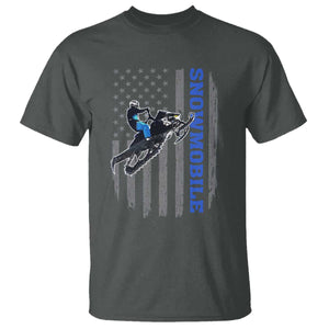 Snowmobile American Flag Snowcross Riding Winter Sport T Shirt TS11 Dark Heather Print Your Wear