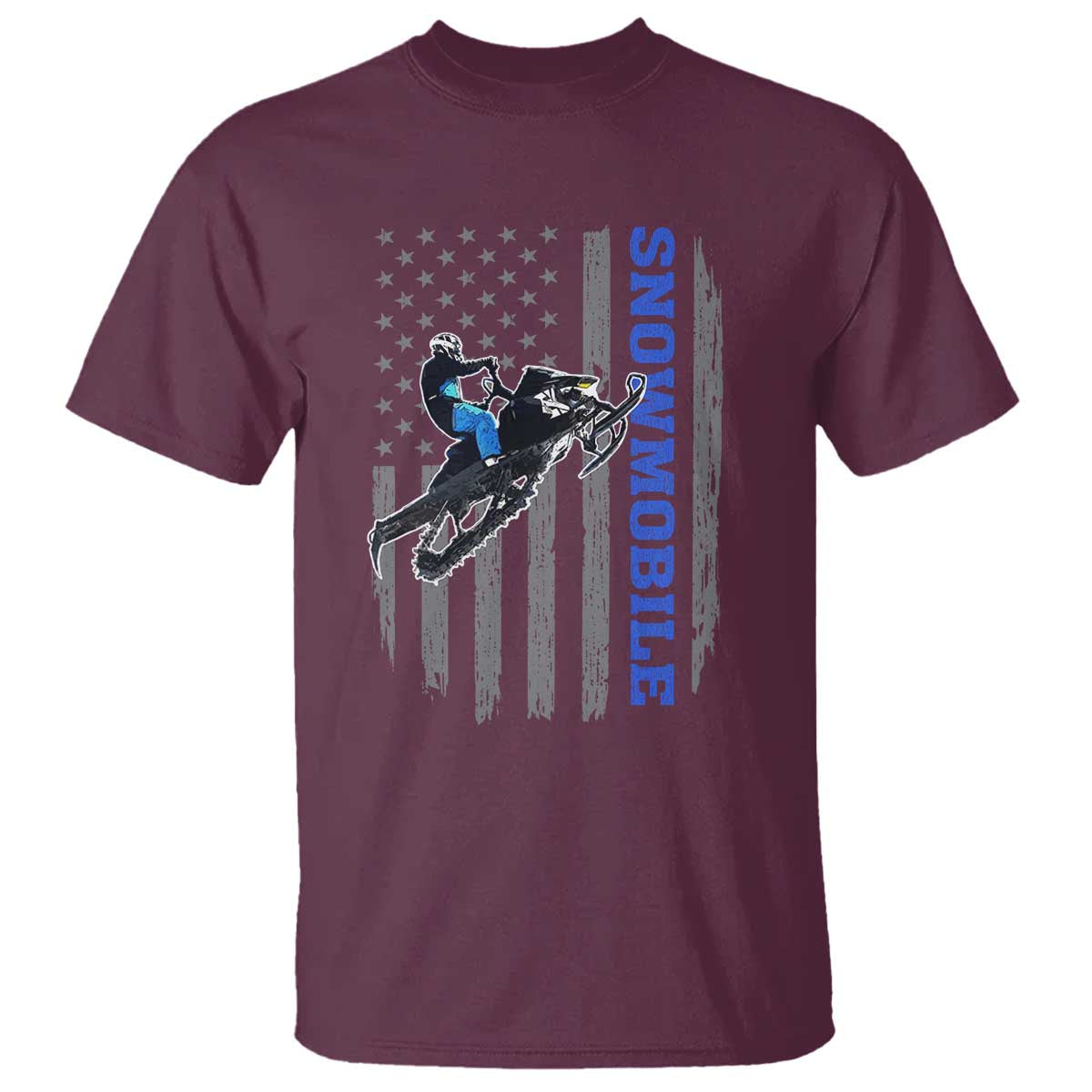 Snowmobile American Flag Snowcross Riding Winter Sport T Shirt TS11 Maroon Print Your Wear