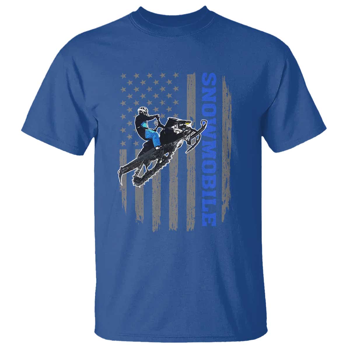 Snowmobile American Flag Snowcross Riding Winter Sport T Shirt TS11 Royal Blue Print Your Wear