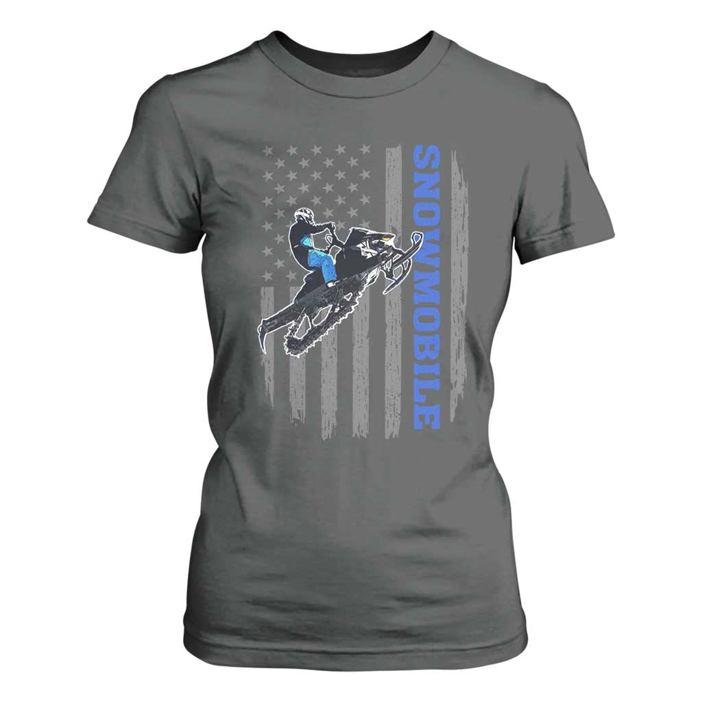 Snowmobile American Flag Snowcross Riding Winter Sport T Shirt For Women TS11 Dark Heather Print Your Wear