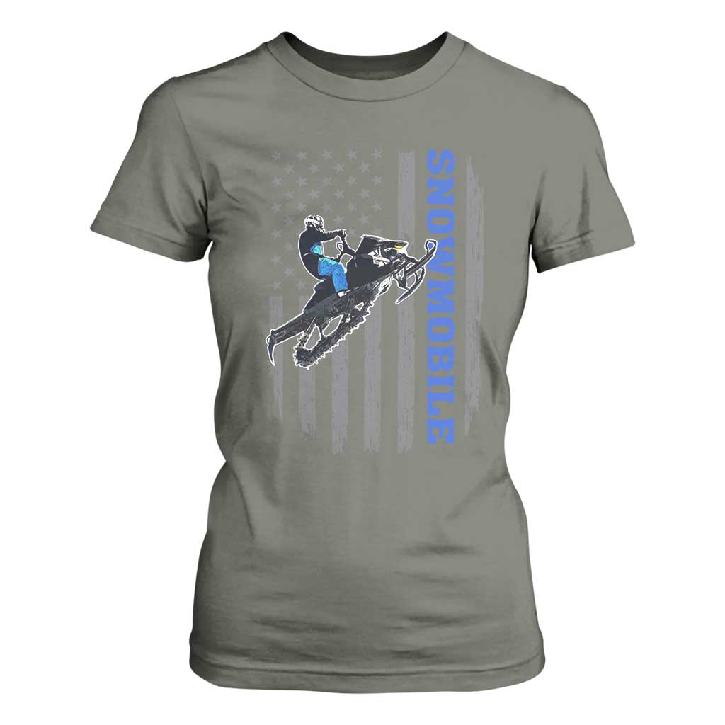 Snowmobile American Flag Snowcross Riding Winter Sport T Shirt For Women TS11 Military Green Print Your Wear
