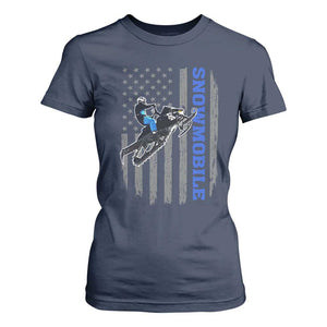 Snowmobile American Flag Snowcross Riding Winter Sport T Shirt For Women TS11 Navy Print Your Wear