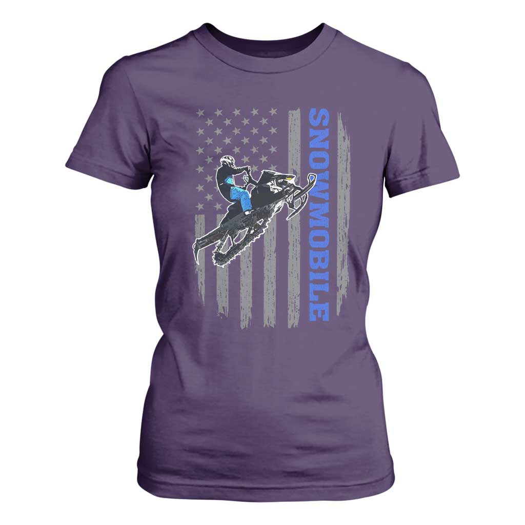Snowmobile American Flag Snowcross Riding Winter Sport T Shirt For Women TS11 Purple Print Your Wear