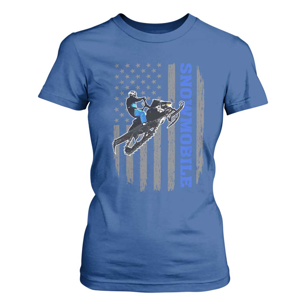 Snowmobile American Flag Snowcross Riding Winter Sport T Shirt For Women TS11 Royal Blue Print Your Wear