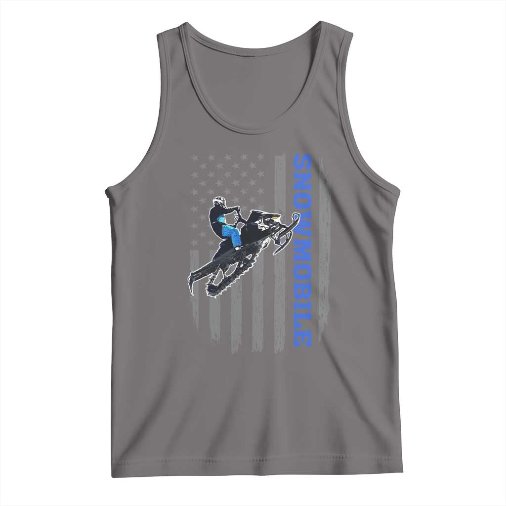 Snowmobile American Flag Snowcross Riding Winter Sport Tank Top TS11 Deep Heather Print Your Wear