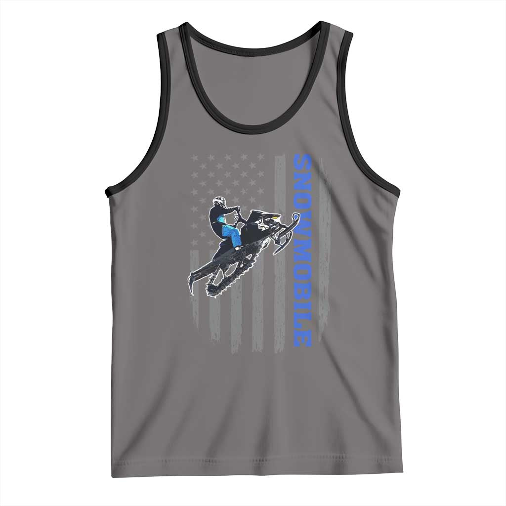 Snowmobile American Flag Snowcross Riding Winter Sport Tank Top TS11 Deep Heather Black Print Your Wear