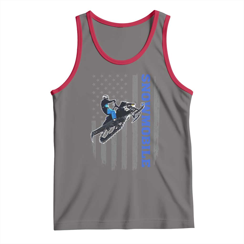 Snowmobile American Flag Snowcross Riding Winter Sport Tank Top TS11 Deep Heather Red Print Your Wear