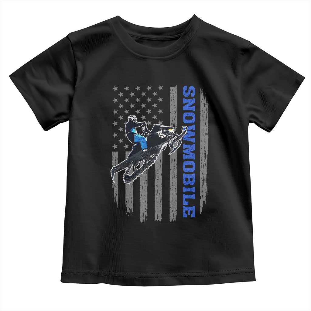 Snowmobile American Flag Snowcross Riding Winter Sport Toddler T Shirt TS11 Black Print Your Wear