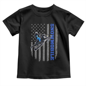Snowmobile American Flag Snowcross Riding Winter Sport Toddler T Shirt TS11 Black Print Your Wear