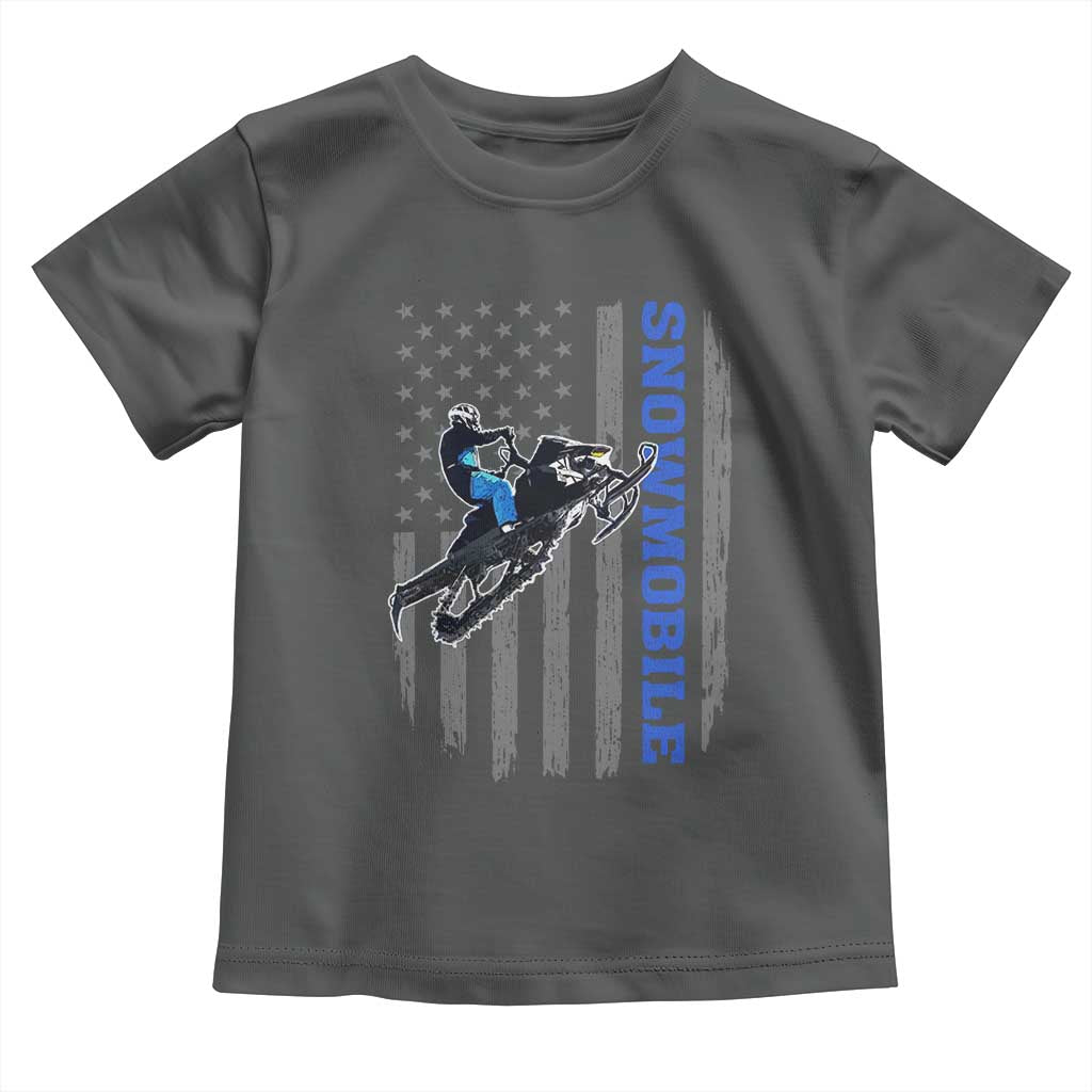 Snowmobile American Flag Snowcross Riding Winter Sport Toddler T Shirt TS11 Dark Heather Print Your Wear