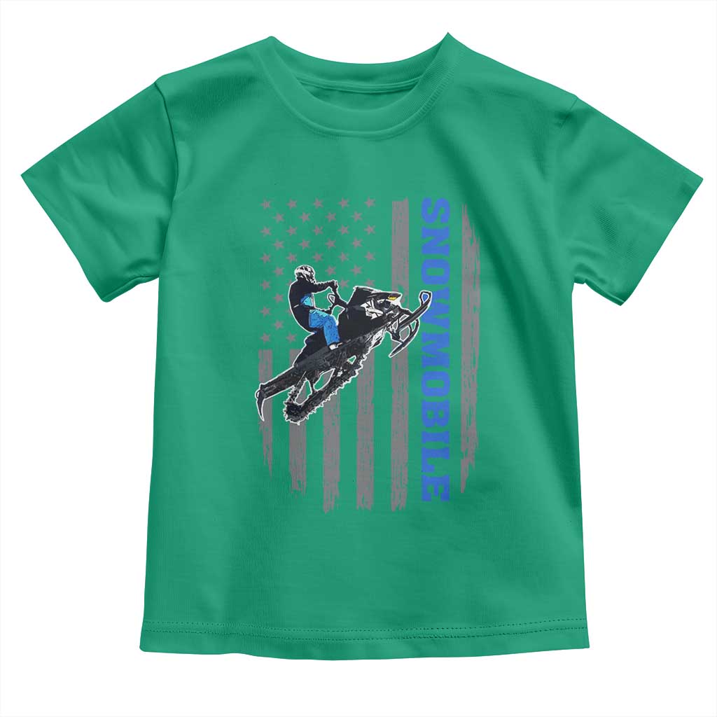 Snowmobile American Flag Snowcross Riding Winter Sport Toddler T Shirt TS11 Irish Green Print Your Wear
