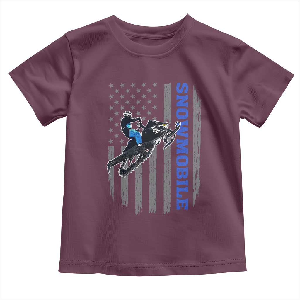 Snowmobile American Flag Snowcross Riding Winter Sport Toddler T Shirt TS11 Maroon Print Your Wear