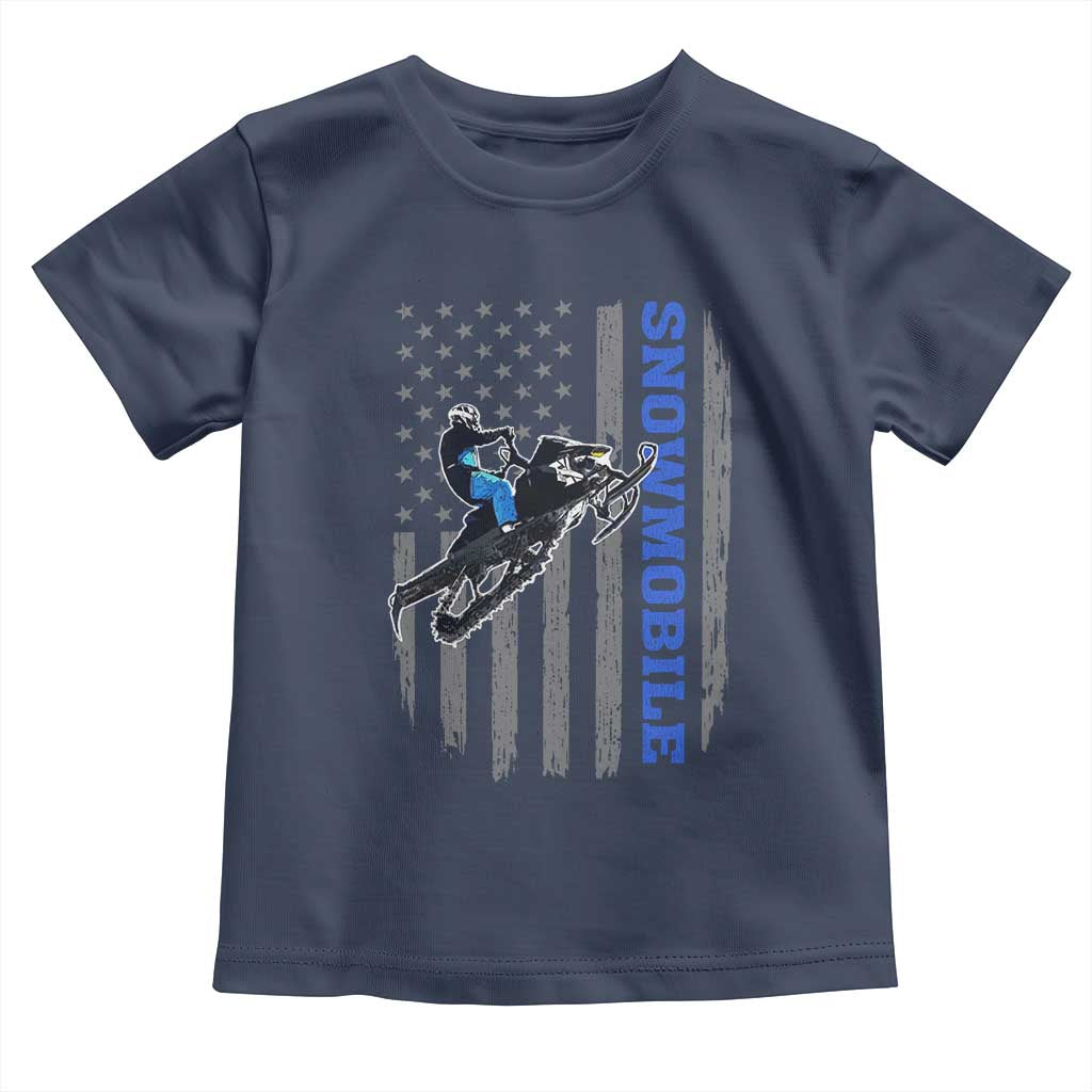 Snowmobile American Flag Snowcross Riding Winter Sport Toddler T Shirt TS11 Navy Print Your Wear