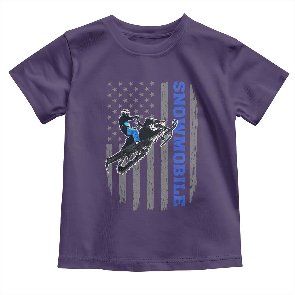 Snowmobile American Flag Snowcross Riding Winter Sport Toddler T Shirt TS11 Purple Print Your Wear