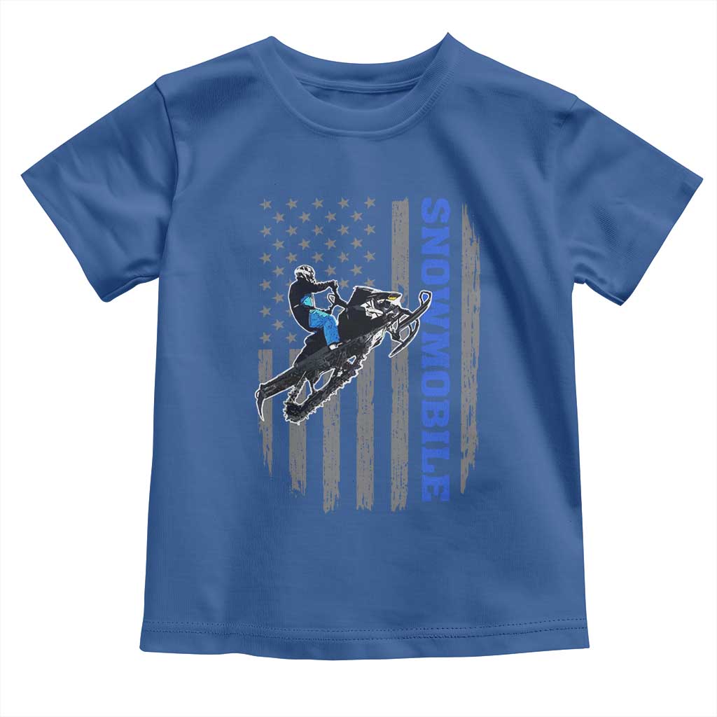 Snowmobile American Flag Snowcross Riding Winter Sport Toddler T Shirt TS11 Royal Blue Print Your Wear