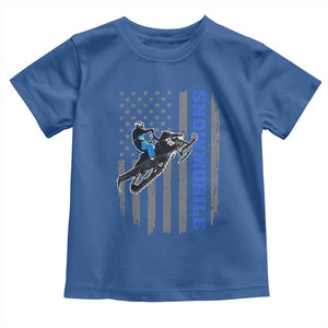 Snowmobile American Flag Snowcross Riding Winter Sport Toddler T Shirt TS11 Royal Blue Print Your Wear