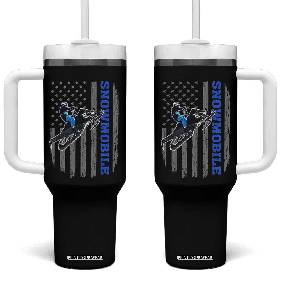 Snowmobile American Flag Snowcross Riding Winter Sport Tumbler With Handle TS11 One Size: 40 oz Black Print Your Wear