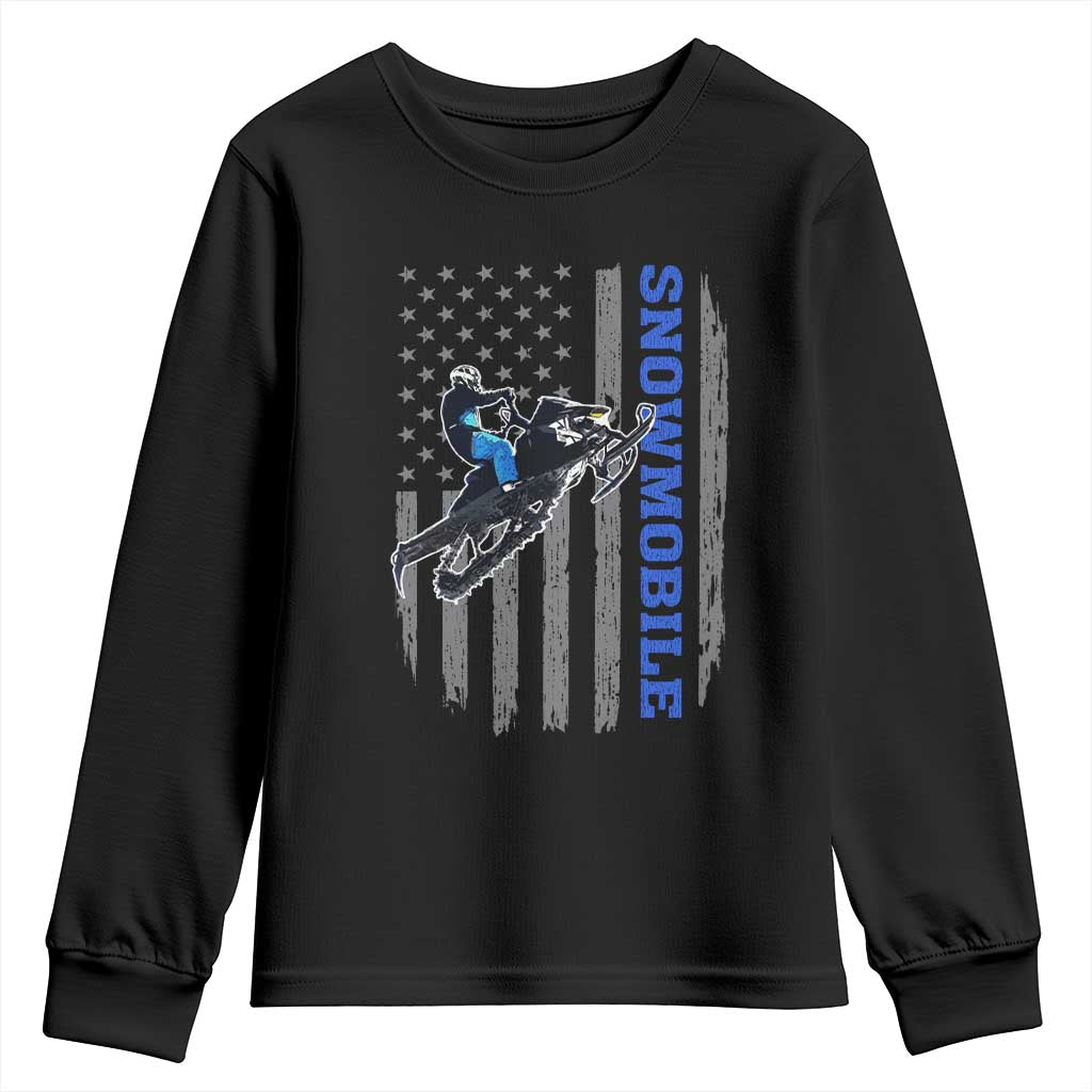Snowmobile American Flag Snowcross Riding Winter Sport Youth Sweatshirt TS11 Black Print Your Wear