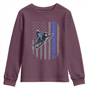 Snowmobile American Flag Snowcross Riding Winter Sport Youth Sweatshirt TS11 Maroon Print Your Wear