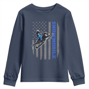 Snowmobile American Flag Snowcross Riding Winter Sport Youth Sweatshirt TS11 Navy Print Your Wear