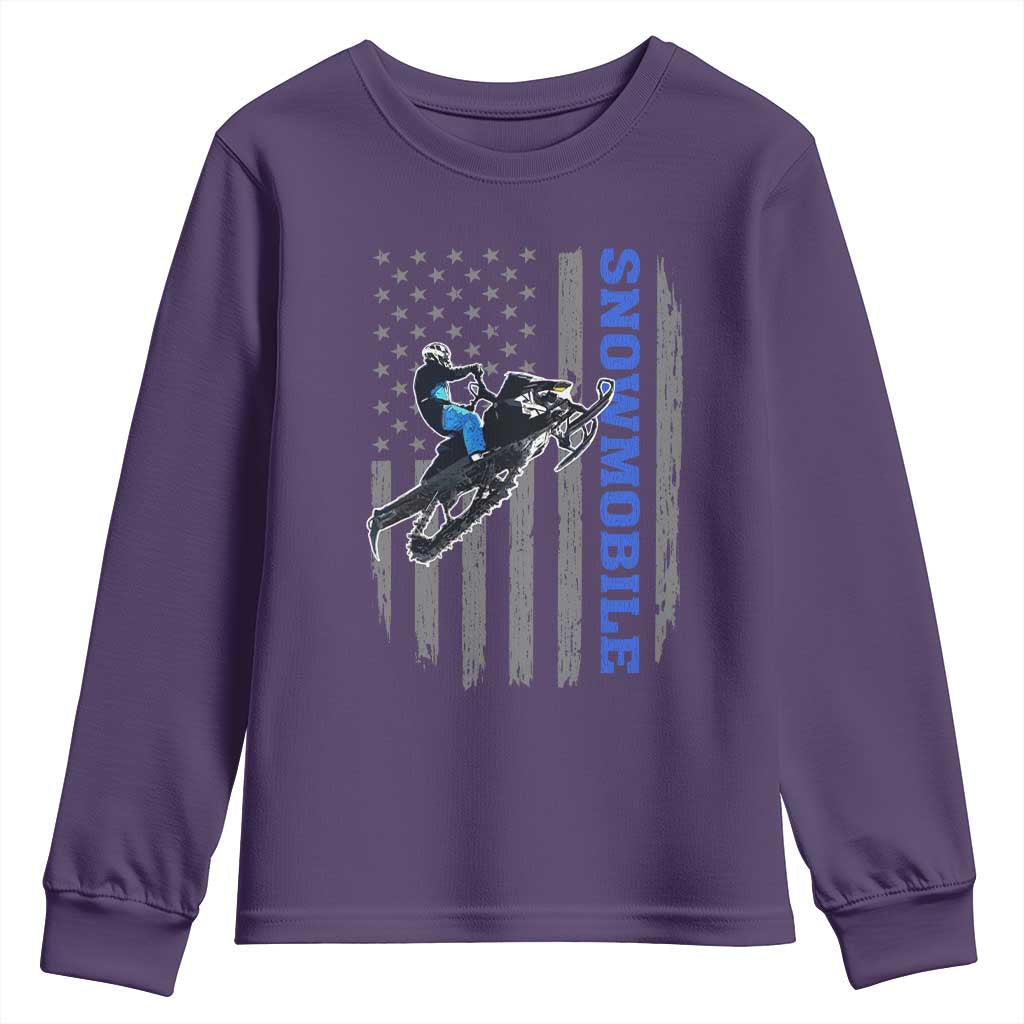 Snowmobile American Flag Snowcross Riding Winter Sport Youth Sweatshirt TS11 Purple Print Your Wear