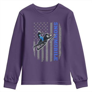 Snowmobile American Flag Snowcross Riding Winter Sport Youth Sweatshirt TS11 Purple Print Your Wear