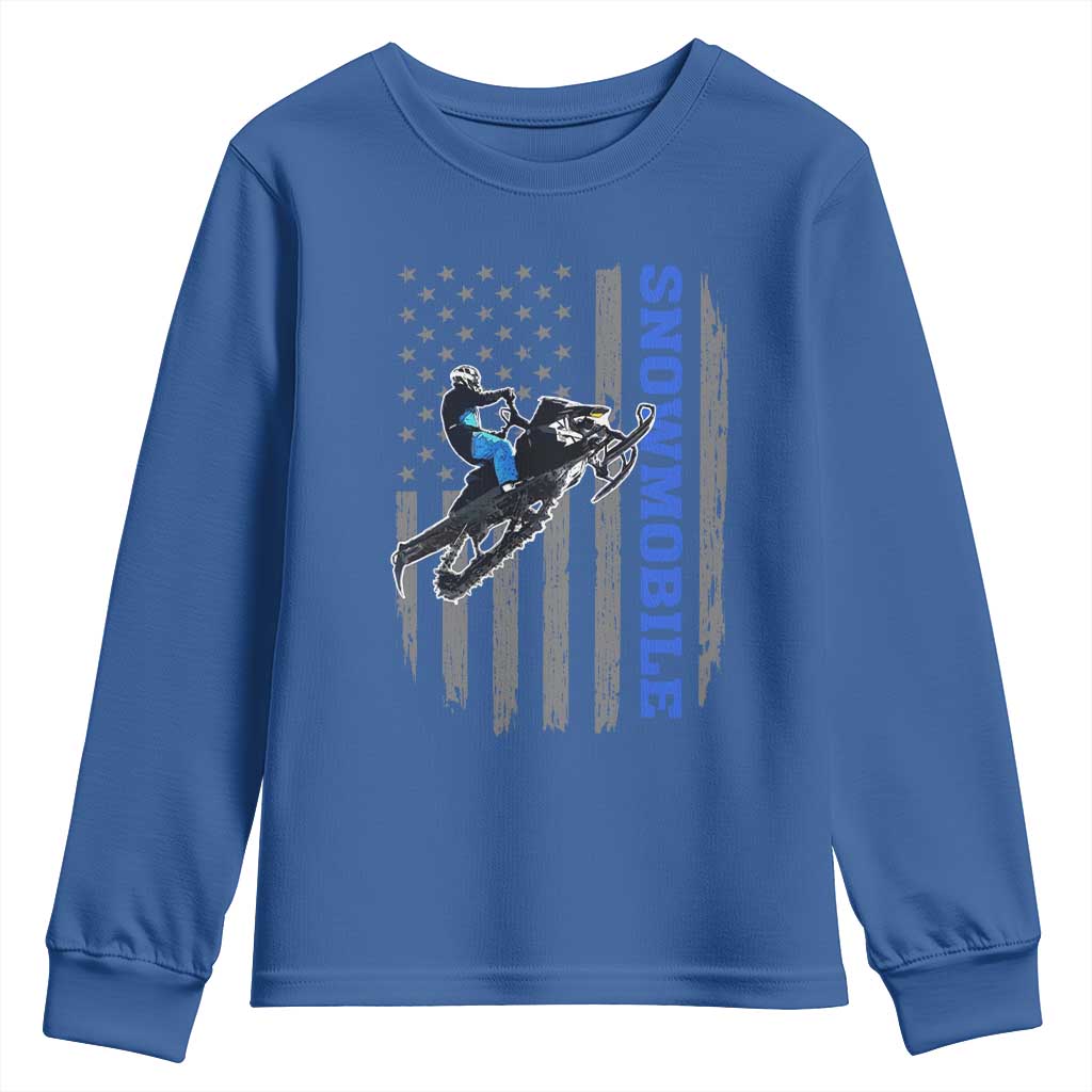 Snowmobile American Flag Snowcross Riding Winter Sport Youth Sweatshirt TS11 Royal Blue Print Your Wear